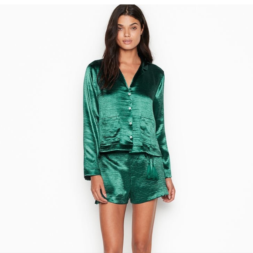 Victoria's Secret Emerald Satin Pajama PJ Tassel Shorts Set BNWT